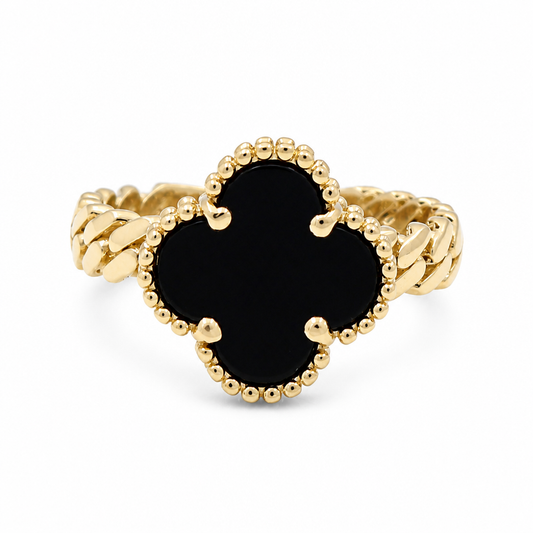10K Yellow Gold Black Clover Women's Ring / Size: 9 / Weight: 3.9 GR / CQWR0CLV-3