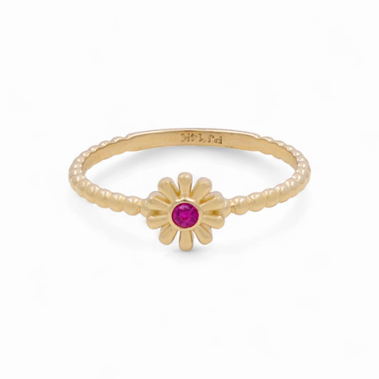 14K Yellow Gold Flower Women's Ring with Pink Cz / Size: 7 / Weight: 1.3 GR / CPWR4FL-2