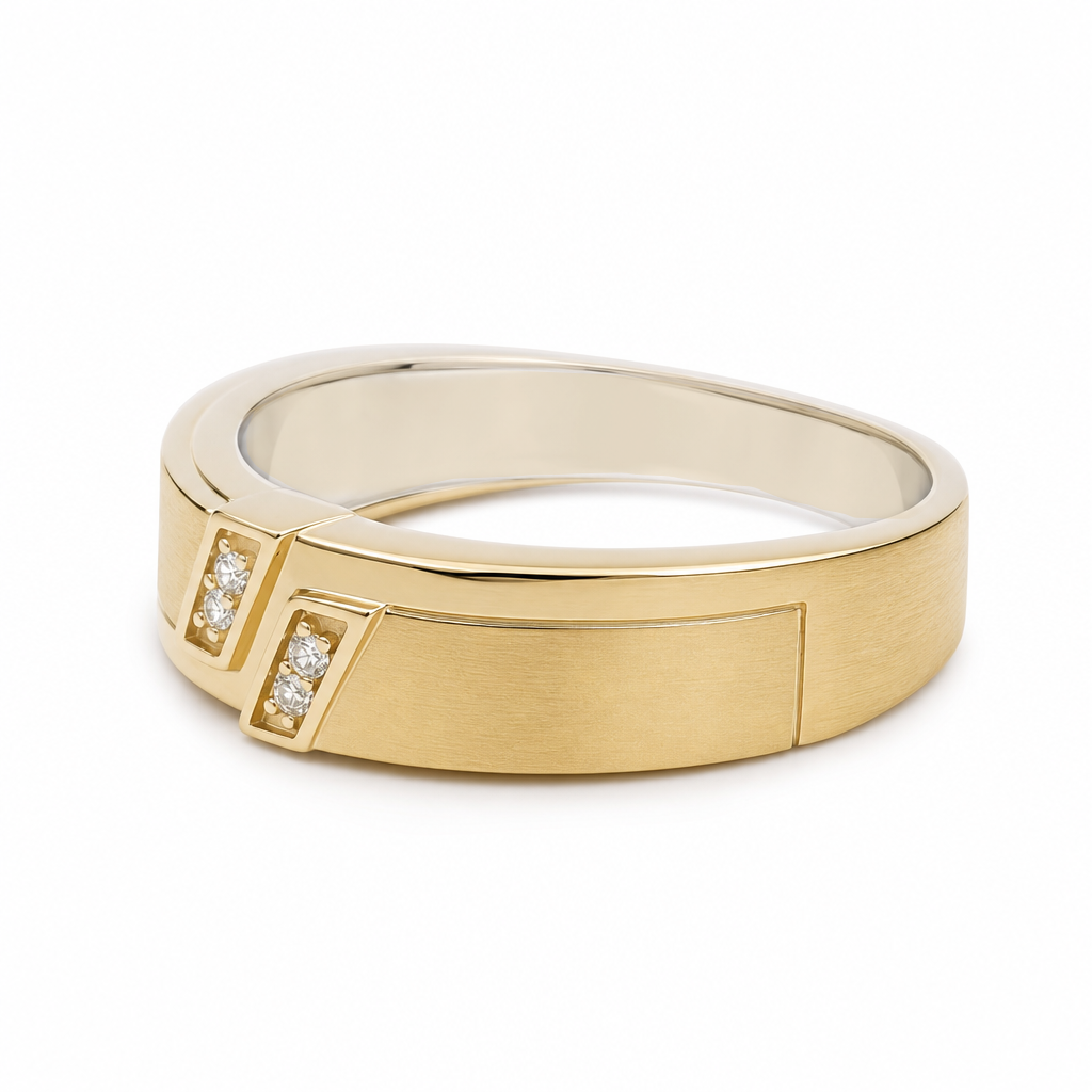 14K Yellow Gold Men's Wedding Band / Size:10 / Stone: Cz / Weight: 3.3GR / KEEMWB4BS-39