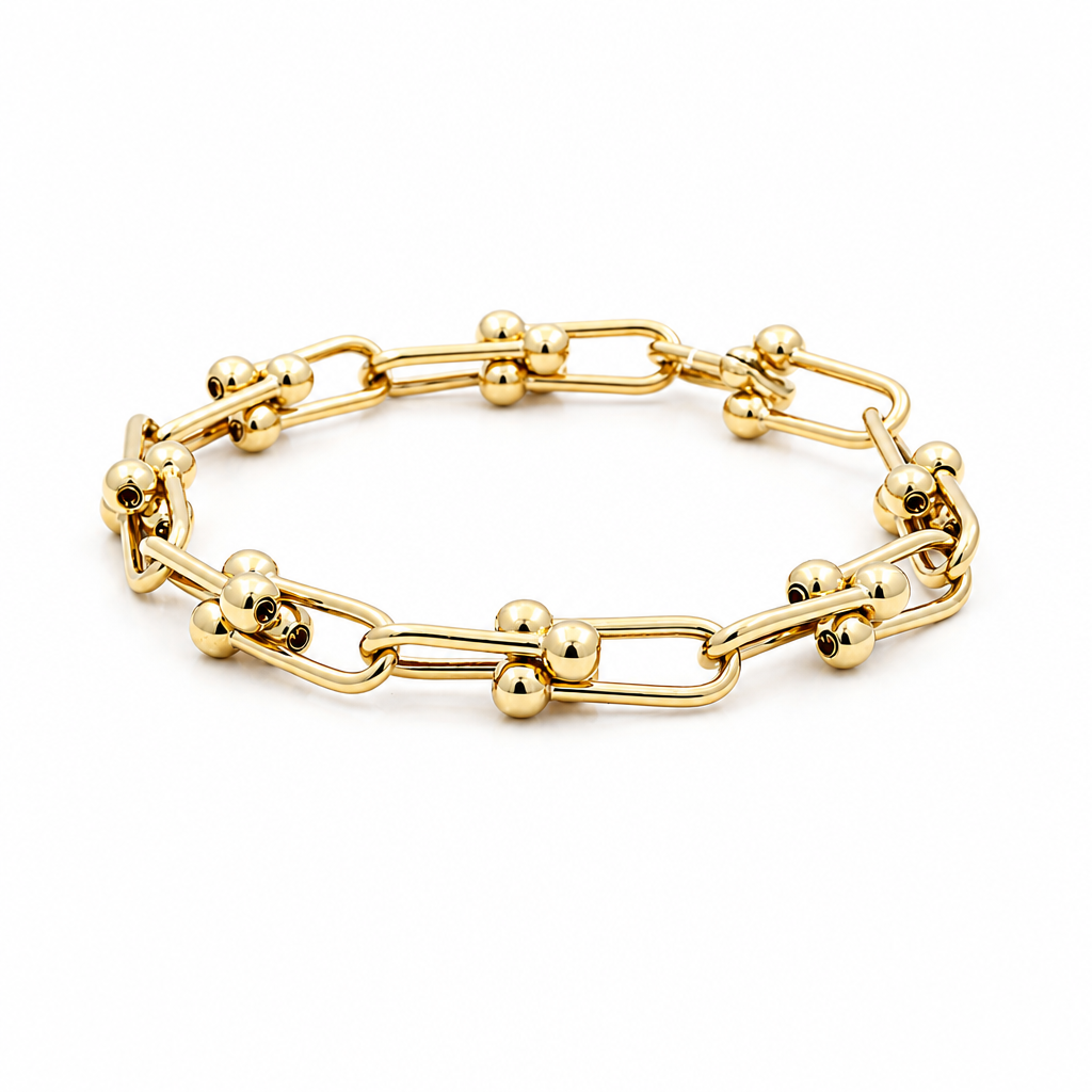 10K Yellow Gold Fashion Link TF Women's Bracelet / Size: 7.5” 8MM / Weight: 8.3 GR / DQWB0TF-1