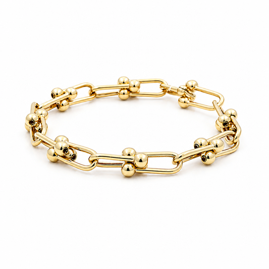 10K Yellow Gold Fashion Link TF Women's Bracelet / Size: 7.5” 8MM / Weight: 8.3 GR / DQWB0TF-1