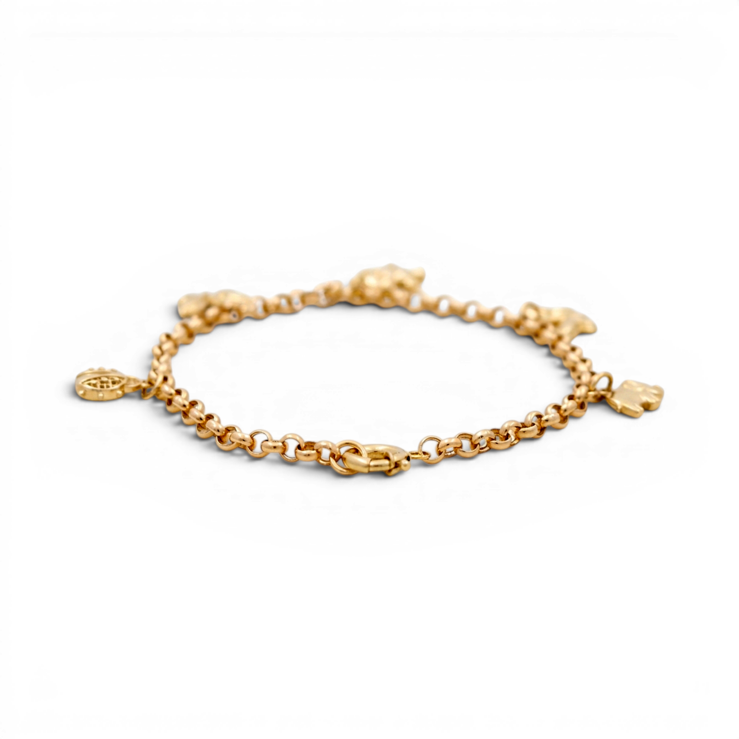 10k Yellow Gold Rolo Women's Bracelet with Hanging Charms / Size: 7.5" / Weight: 4.6 GR / DQWB0RL-4