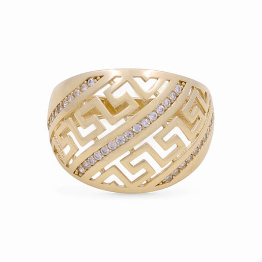 10K Yellow Gold Greek Women's Ring with Cz / Size: 7 / Weight: 3.3 GR / DPWR0GR