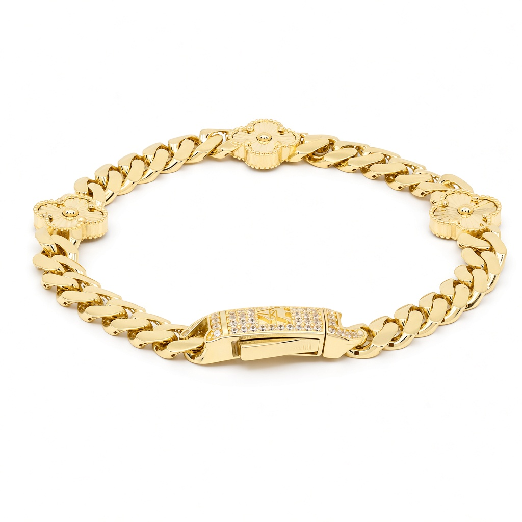 10K Yellow Gold Monaco Women's Bracelet with Clover / Size: 7.5" / Weight: 11.3 GR / DOWB0MONCLV