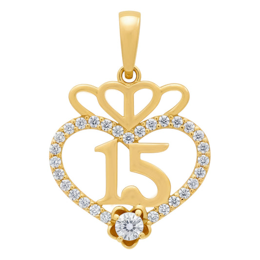 14K Yellow Gold Quinceañera Heart Pendant with Cz / Weight: 1.2 GR / P2P-1605