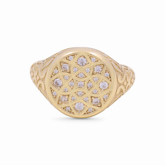 10K Yellow Gold Redondo Men’s Rosetta Style Ring / Stone: Cz / Size 10 / Small / Weigh 5.1gr/ COMR0RT-2