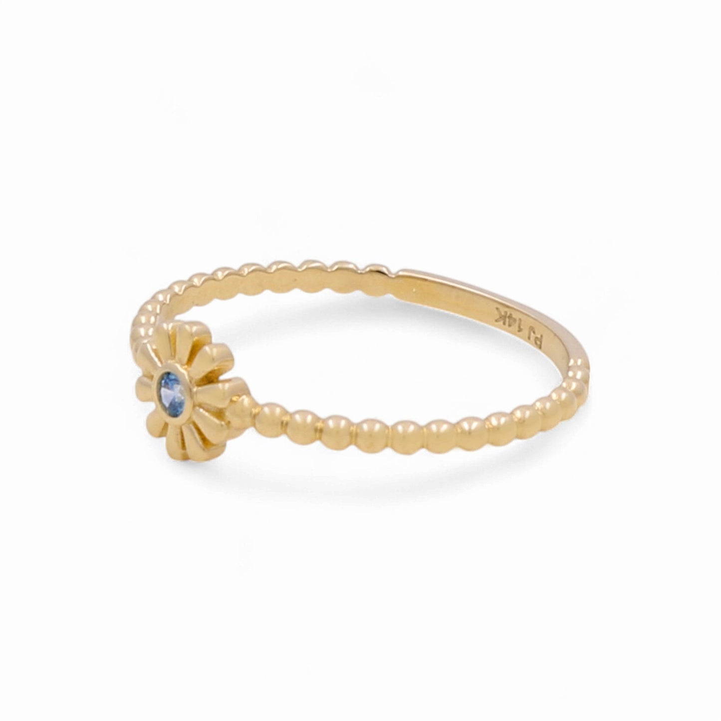 14K Yellow Gold Flower Women's Ring with Blue Cz / Size: 8 / Weight: 1.3 GR / CPWR4FL-2