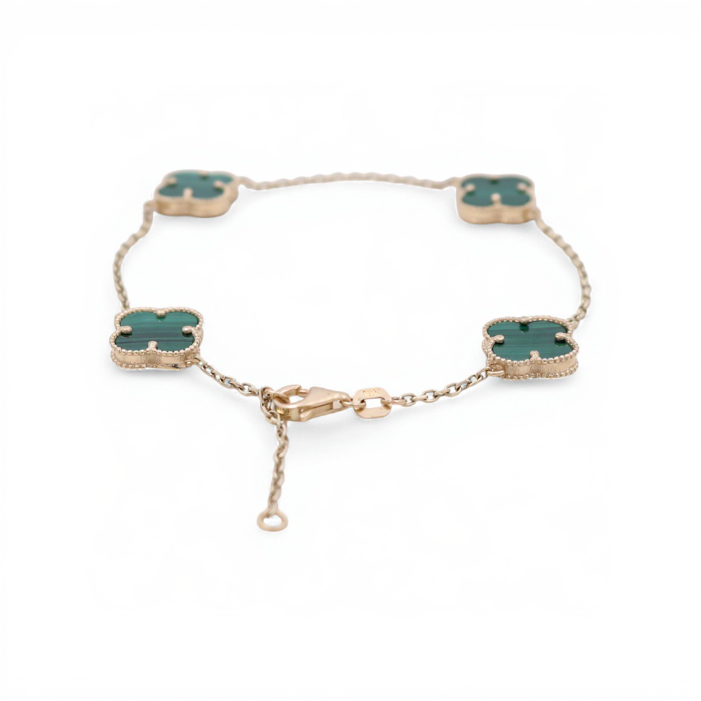 10K Yellow Gold Four Green Clovers Women's Bracelet / Size: 7.5” / Weight: 4.2 GR / BQWB0CLV-2