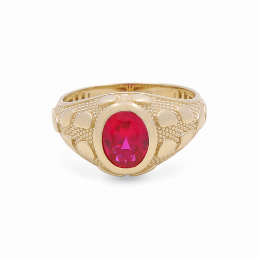 10K Yellow Gold Fashion Men's Ring with Red Cz / Size: 11 / Weight: 4.4 GR / DPMR0FS