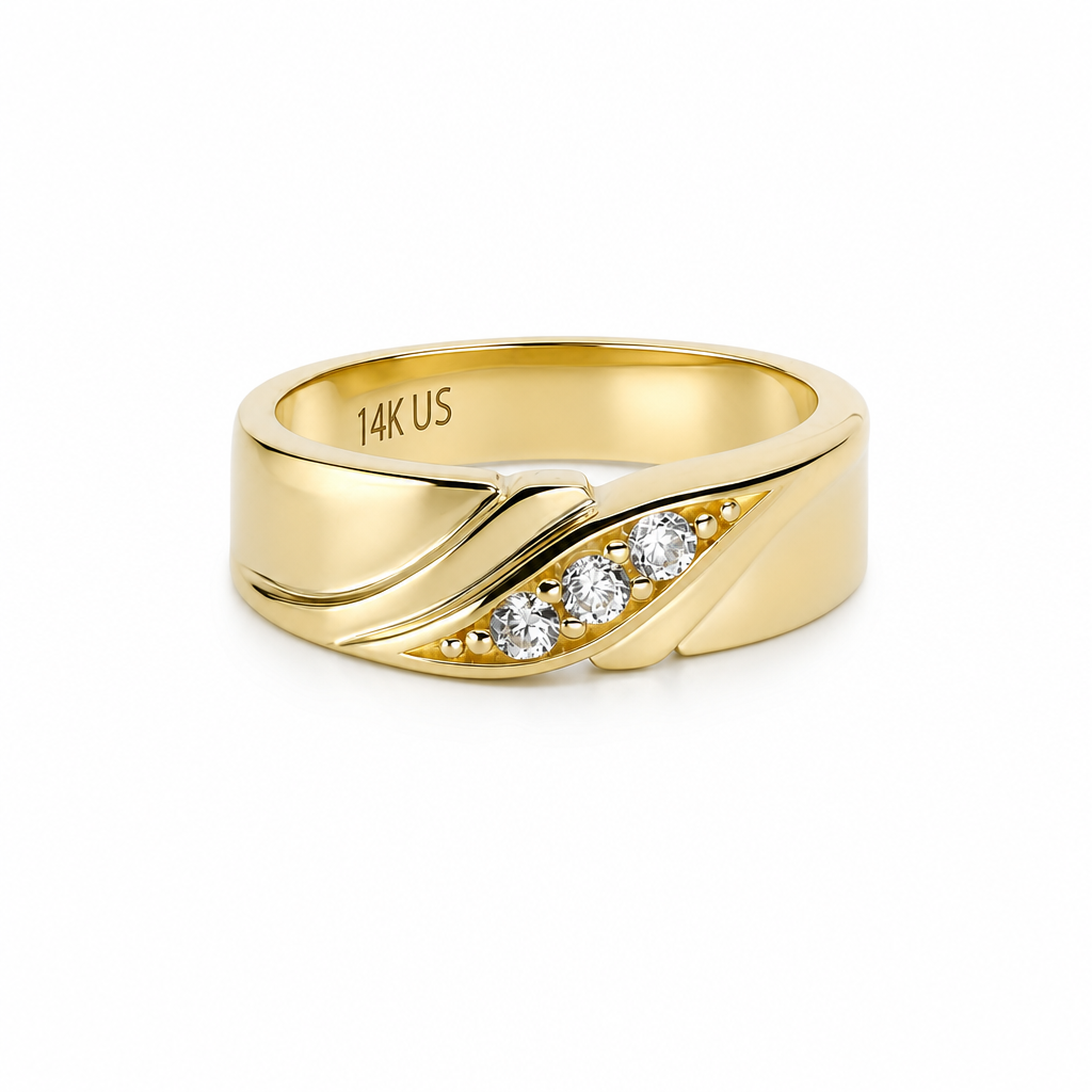 14K Yellow Gold Men’s Wedding Band / Stone: Cz / Size: 10 / Weight: 5.6 GR / KEEMWB4BS-49