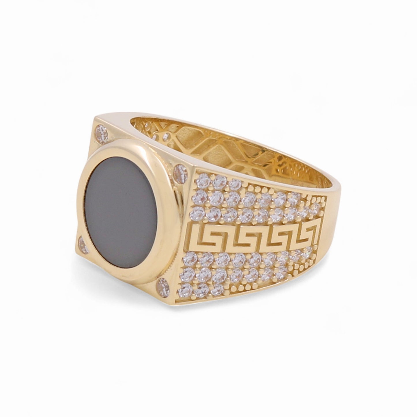 14K Yellow Gold SQ Greek Men's Ring With Onyx / Size: 11 / Weight: 8.4 GR / CPMR4FS-2