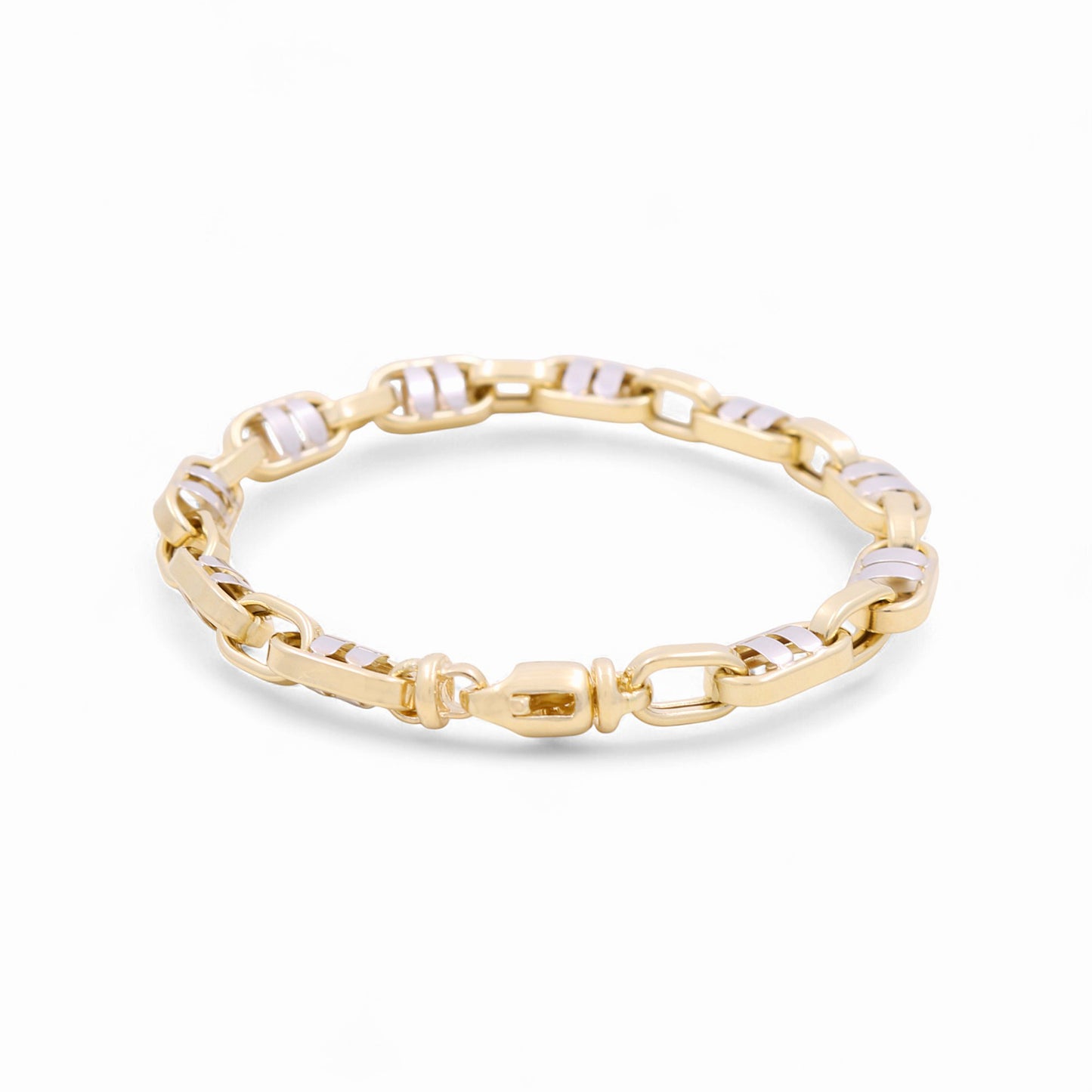 14K Yellow and White Gold Semisolid Italian Men's Fashion Bracelet / Size: 8.5" / Weight: 11.3 GR / 624-00296
