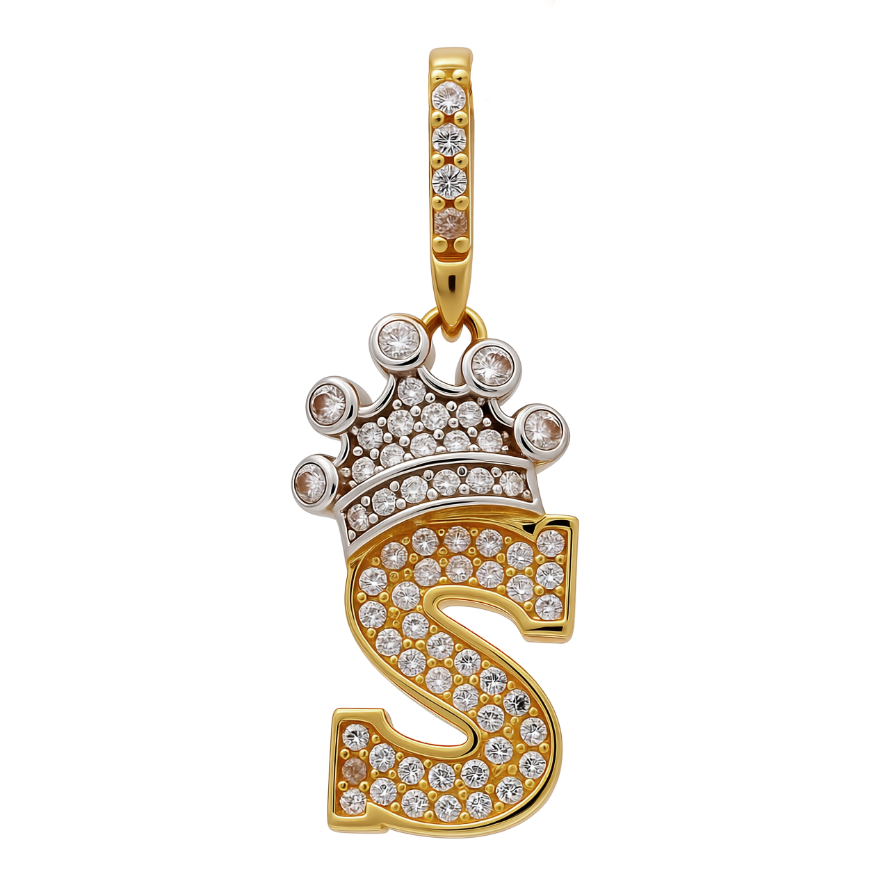 14K  Yellow Gold Initial (S) Pendant with Crown / Weight: 1.8gr / CCFPDTT4S