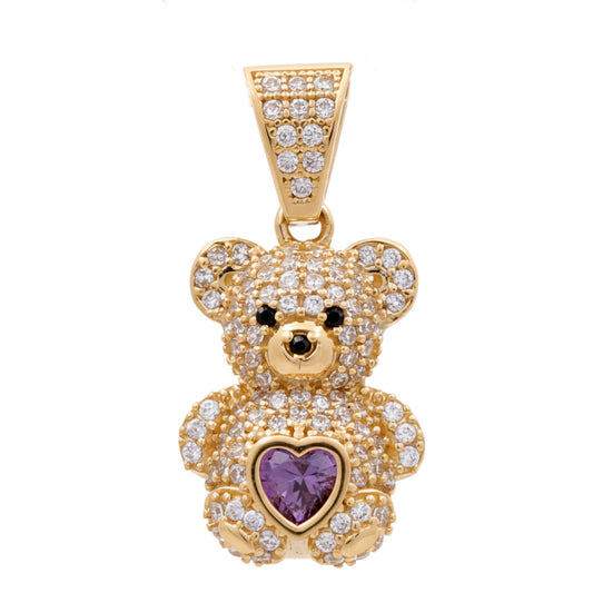 14K Yellow Gold Fashion Bear Pendant with Purple Cz / Weight: 3 GR / P18P-5