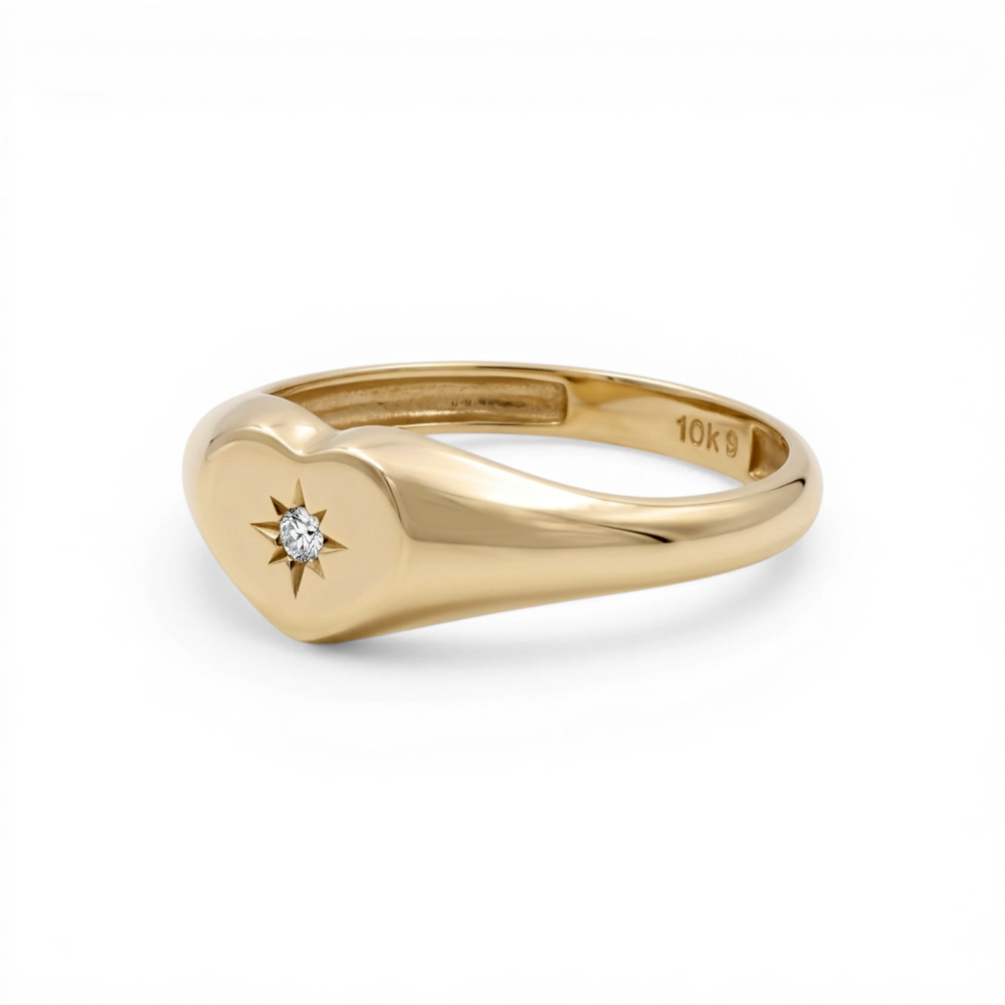 10K Yellow Gold Heart Women's Ring with Cz / Size: 8.5 / Weight: 1.4 GR / DQWR0HR-25