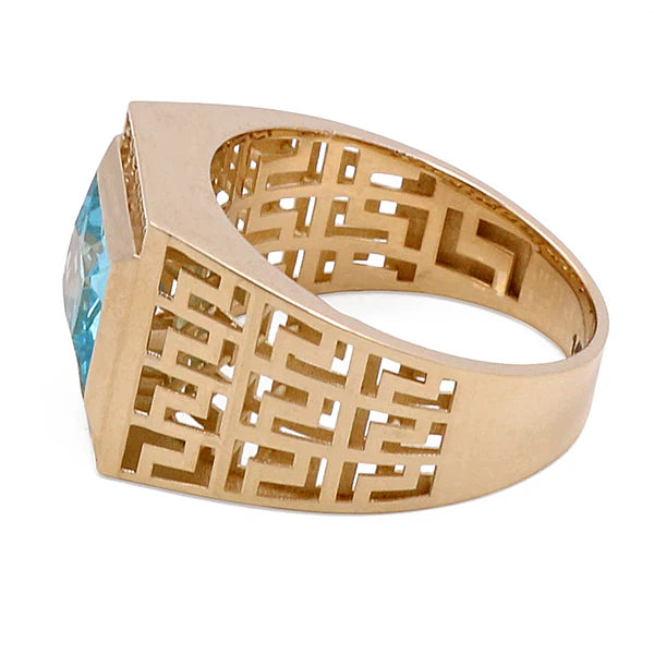 14k Yellow Gold Mens Ring with Blue Stone  / Size: 10sz /  BOMR4FS-20