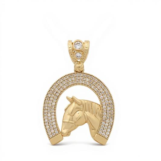 10K Yellow Gold Horse Pendant with Horseshoe and Cz / Weight: 4.6GR / BCAPD0HR