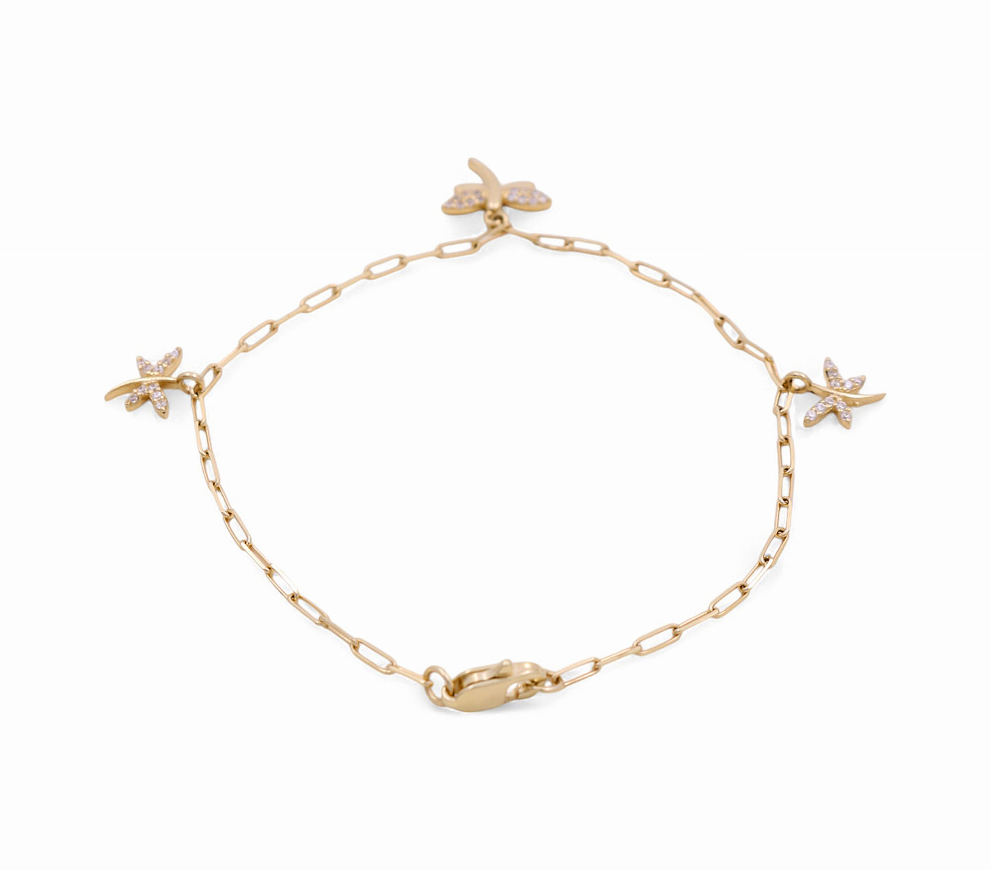14K Yellow Gold Women's Paperclip Dragonfly Bracelet / CZ / Size: 7.5" / Weight: 2.7 GR / P13B-739