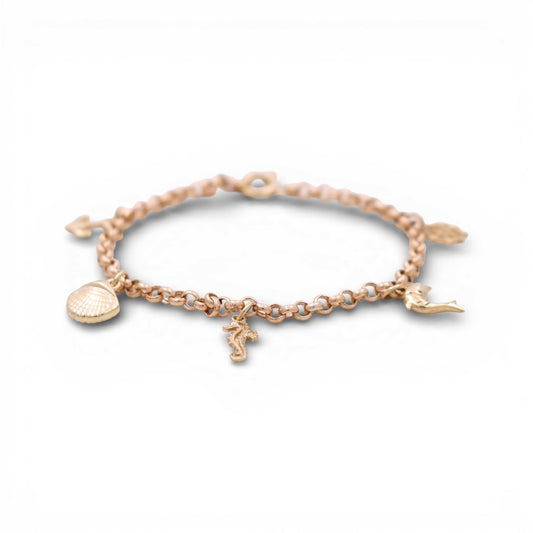 10k Yellow Gold Rolo Women's Bracelet with Hanging Charms / Size: 7.5" / Weight: 4.4 GR / DQWB0RL-2