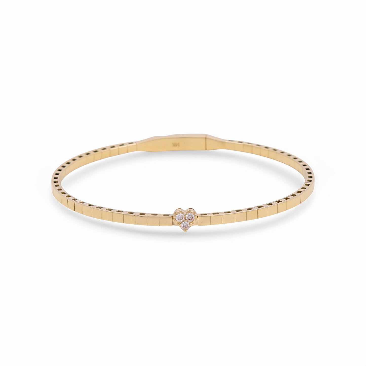 14K Yellow Gold Semisolid Small Heart Women’s Bangle Bracelet with Cz / Weight: 7.5 GR / CPBB4HR