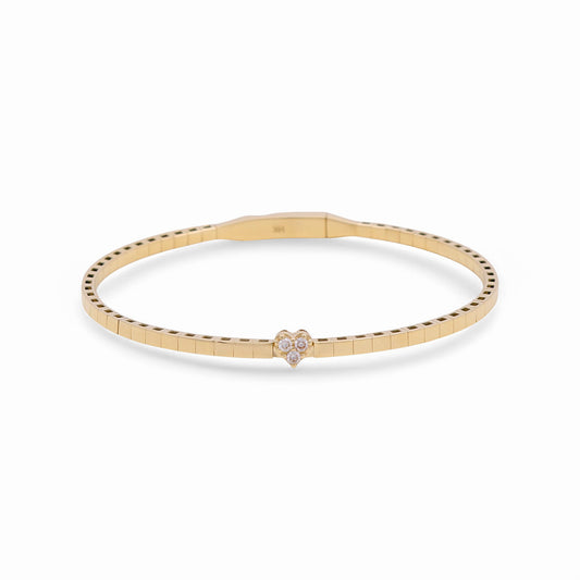 14K Yellow Gold Semisolid Small Heart Women’s Bangle Bracelet with Cz / Weight: 7.5 GR / CPBB4HR