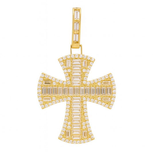 10K Yellow Gold Fashion Cross Baguette Pendant with White Stones / Weight: 4.5 GR / CQPD0CS2