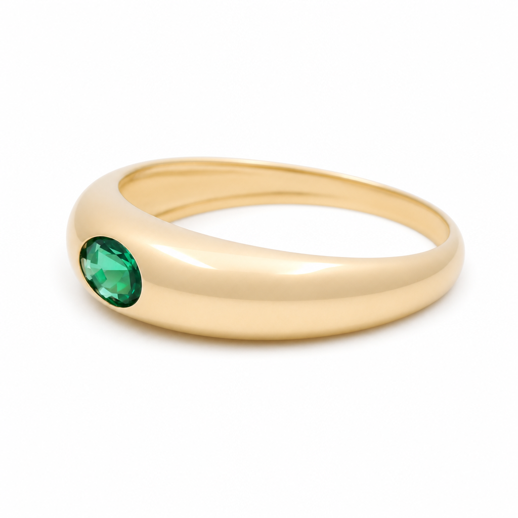 14K Yellow Gold Fashion Women's Ring with Green Cz / Size: 7 / Weight: 1.3 GR / 790-00100
