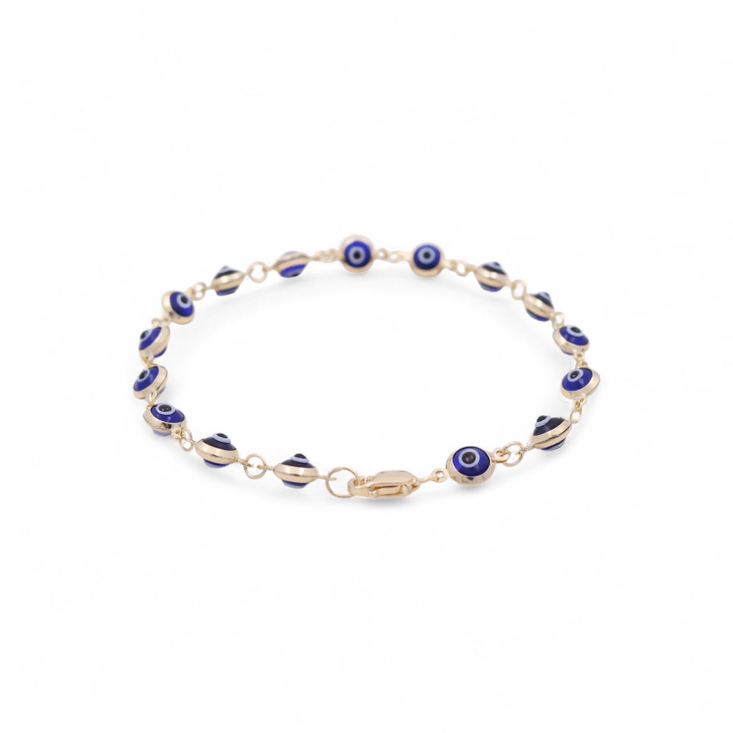 14K Yellow Gold Women's Evil Blue Eyes Bracelet / Size: 7.5" / Weight: 4 GR / BOWB4EY-2