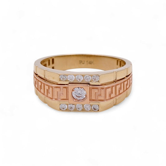 14K Yellow and Rose Gold Fashion Men's Ring with Greek and Cz / Size: 11.5 / Weight: 5.2 GR / DQMRTT4FS-4