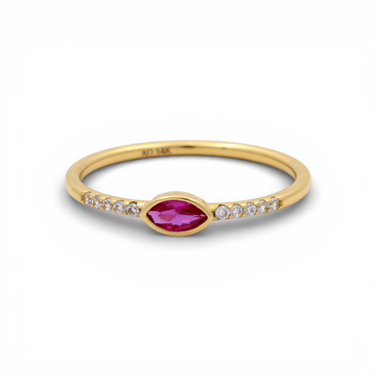 14K Yellow Gold Fashion Women's Ring with Pink Cz / Size: 8 / Weight: 1.3 GR / P04R-407