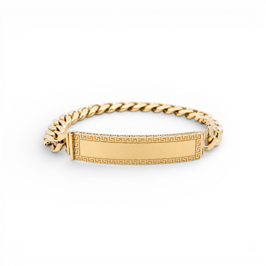 10K Yellow Gold Monaco ID Bracelet with Greek / Size: 9mm 8" / Weight: 12.6 GR / DQMB0MONID9-8