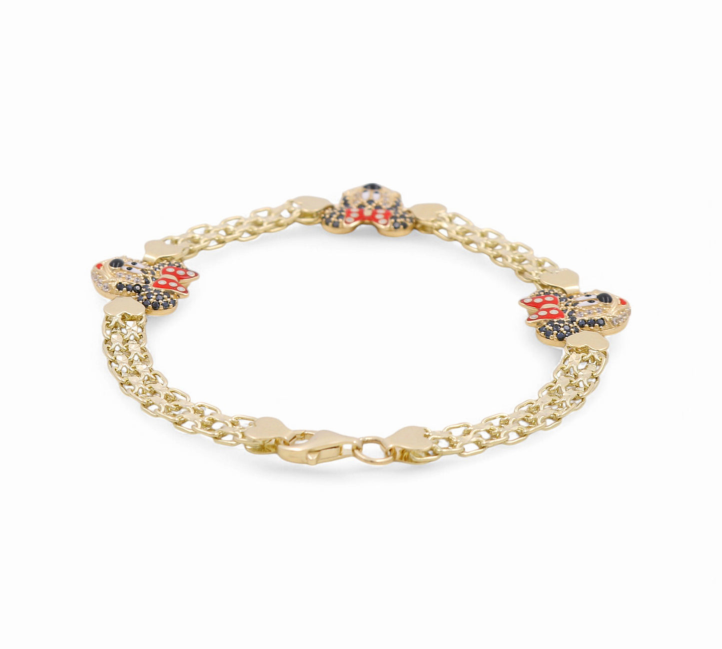 14K Yellow Gold  Minnie Women's Bracelet With Cz / Size: 7.5" / Weight: 8.4 GR / CPWB4MN