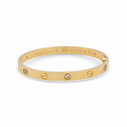 14K Yellow Gold Solid Bangle CT Bracelet with Cz / Size: 7.25" / Weight: 26.4 GR / DPBB4CT