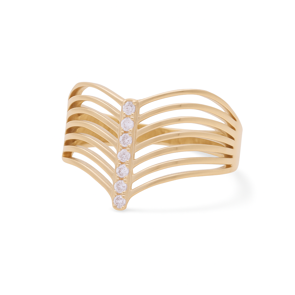 14K Yellow Gold Fashion Women's Ring with White Cz / Size: 8.5 / Weight: 2.3 GR / DQWR4FS-8