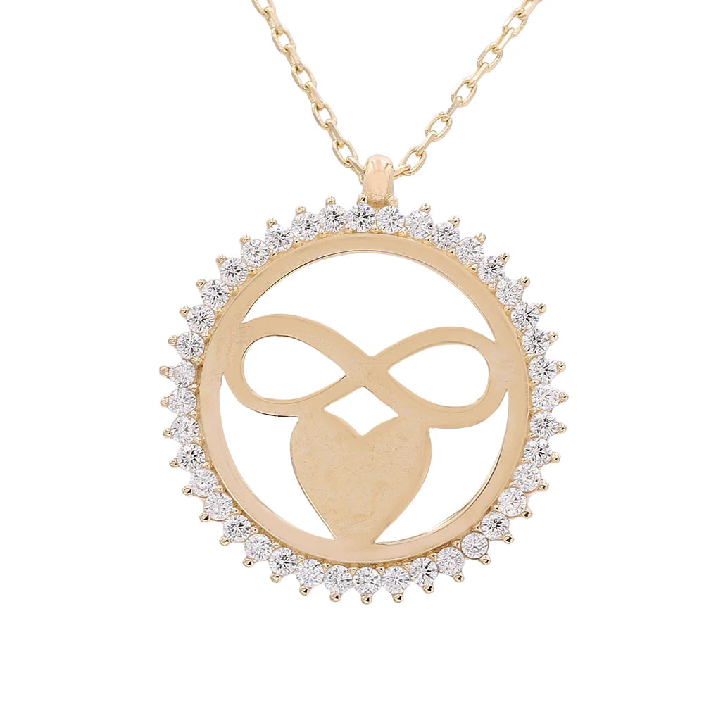 14K Yellow Gold Fashion Necklace with Heart and Infinity Pendant / Size: 17" / Weight: 3.2 GR / Stone: Cz / CCNK4HRIF-1