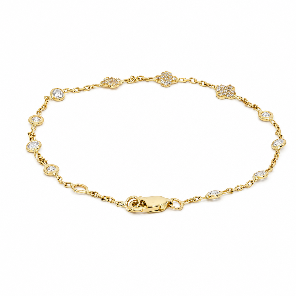 14K Yellow Gold Fashion Clover Bracelet with Cz / Size: 7.5" / Weight: 2.5 GR / LLBWB4CLV