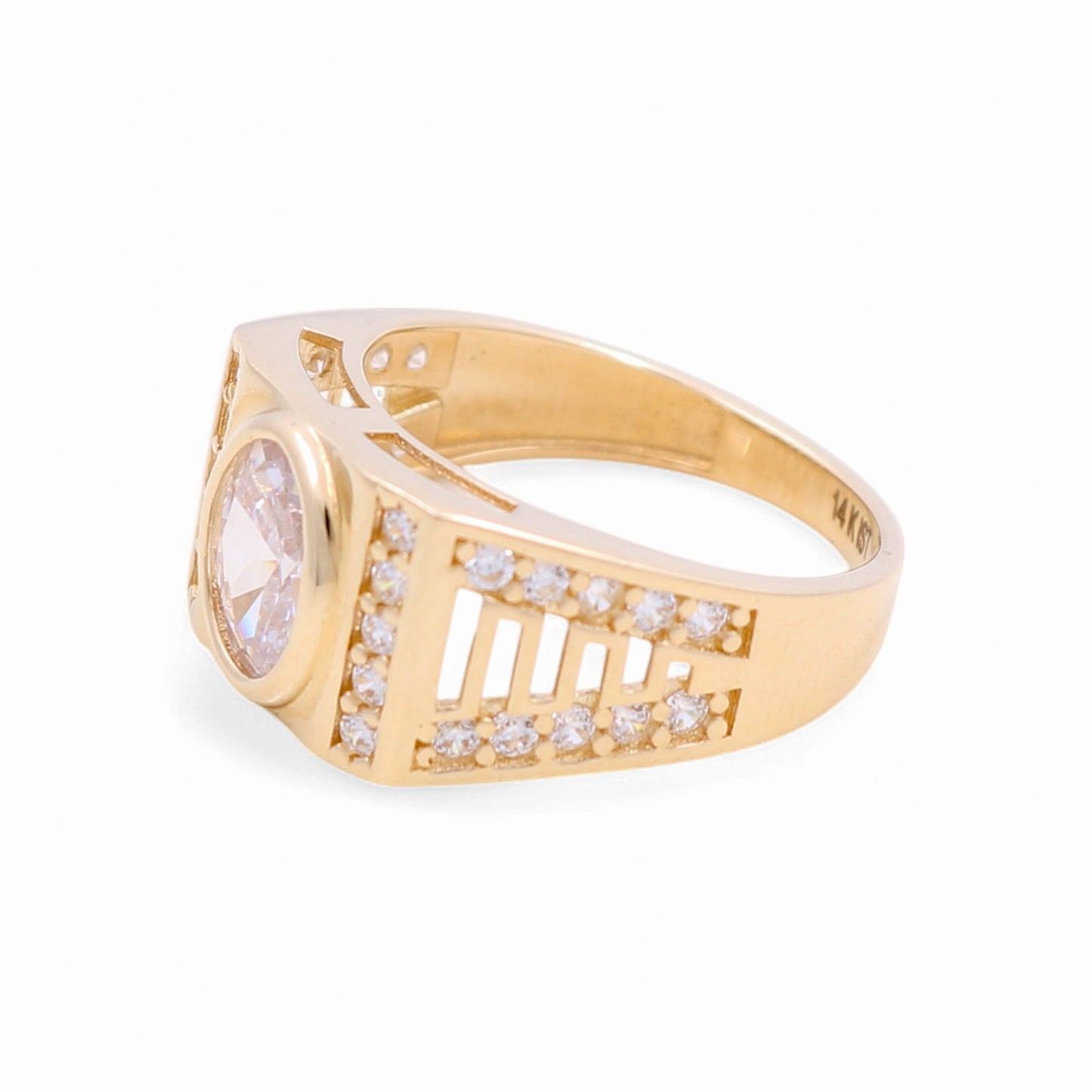 14k Yellow Gold Rectangular Kids Ring with White Cz / Size 4.5 / Weight 2.9 GR / COKR4FS-1