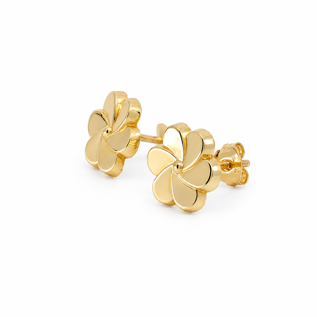 14k Yellow Gold Flower Stud Earrings With Cz / 6-246101PF