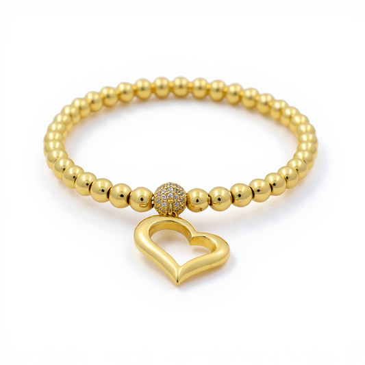 10K Yellow Gold Balls with Heart Women's Bracelet / Stone: Cz / Weight: 8.2 GR / P85B-36