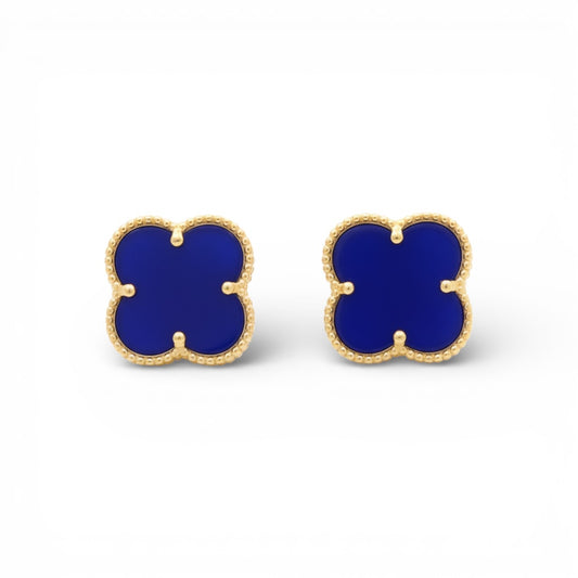 10K Yellow Gold Royal Blue Clover Stud Earrings / Size: 11.5MM / Weight: 2.2 GR / CQES0CLV-1
