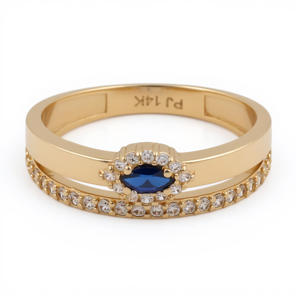 14K Yellow Gold Fashion Women's Ring with Blue Stones / Size: 7 / Weight: 1.7 GR / DQWR4FS-69