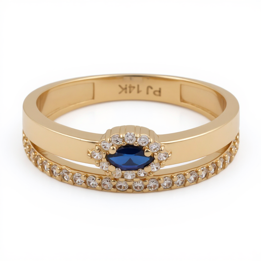 14K Yellow Gold Fashion Women's Ring with Blue Stones / Size: 7 / Weight: 1.7 GR / DQWR4FS-69