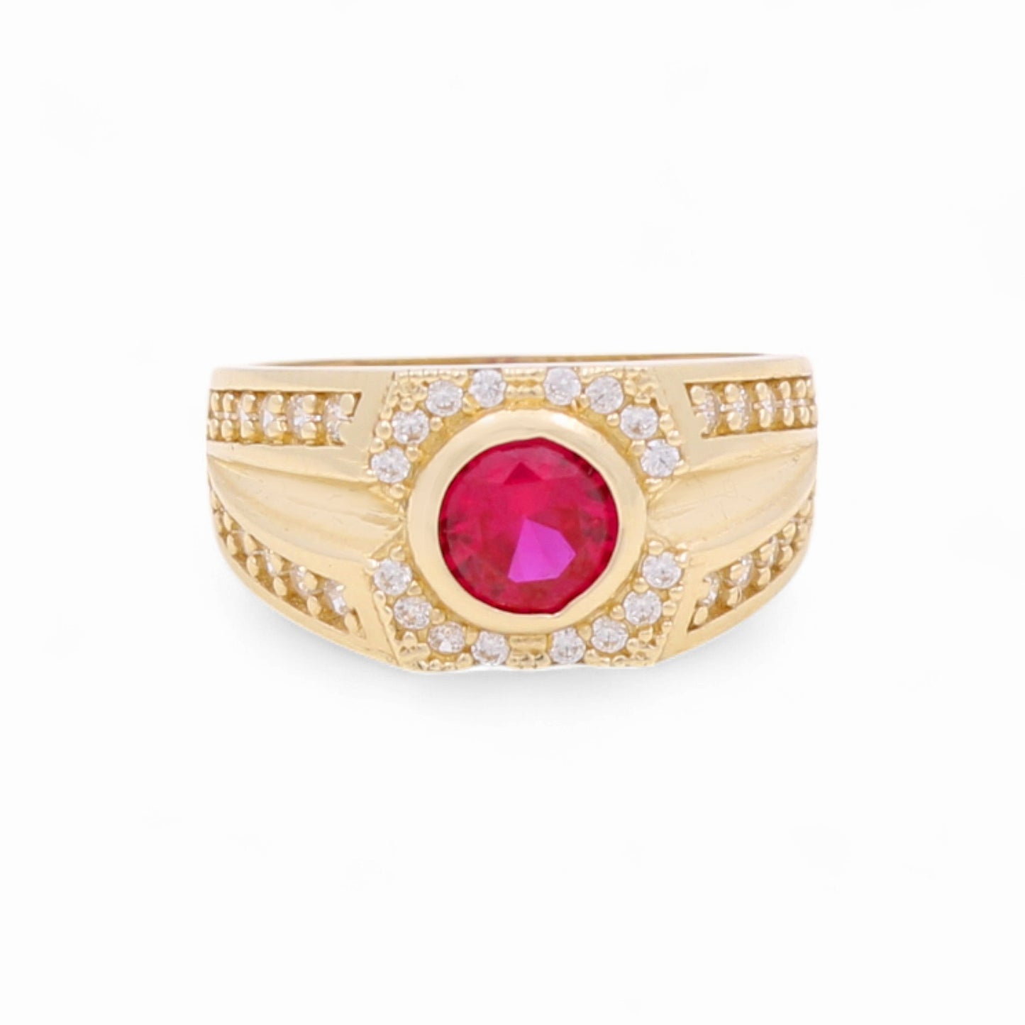 14k Round Kids Ring with Red Cz / Size 4.5 / Weight 3.3 GR / COKR4FS