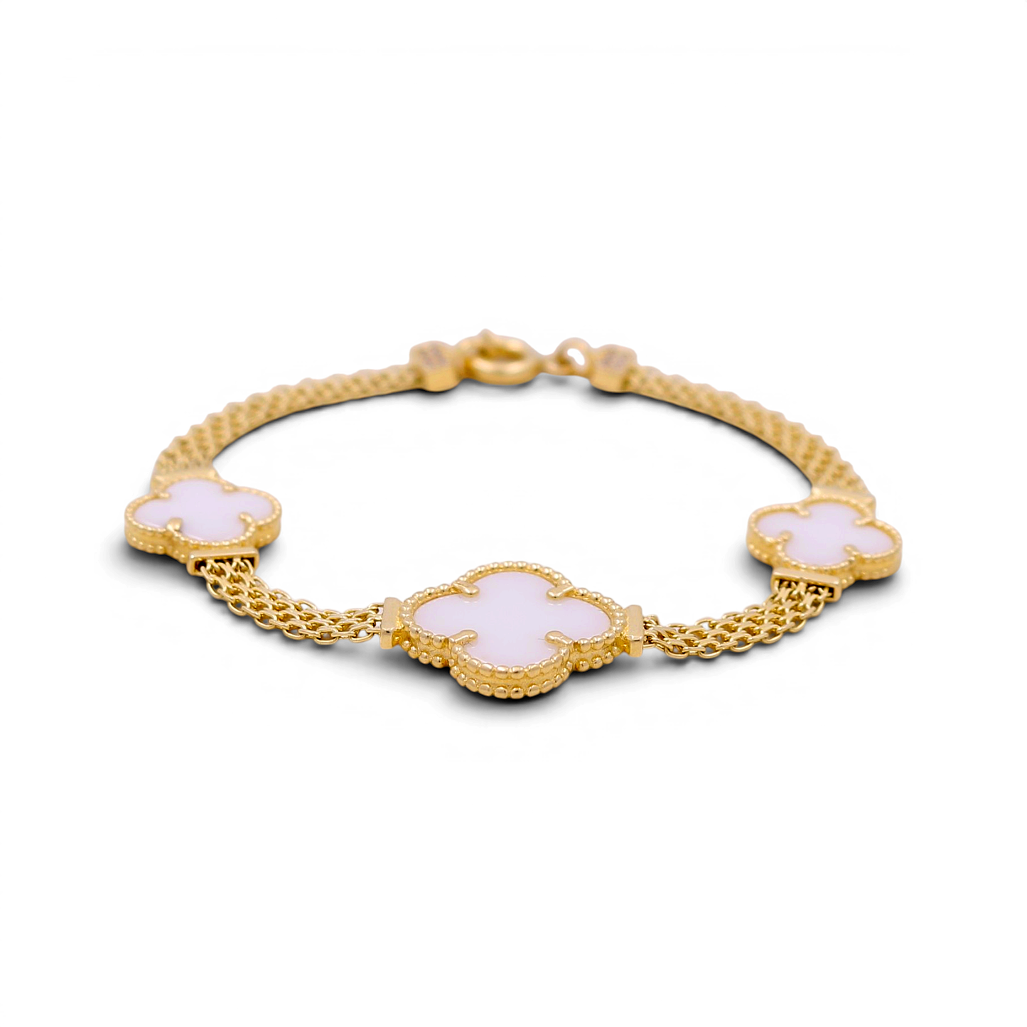 14K Yellow Gold Women's Bracelet with Three Mother of Pearl Clover / Size 7.5" / Weight 11.8 / COWB4MSCV4-7