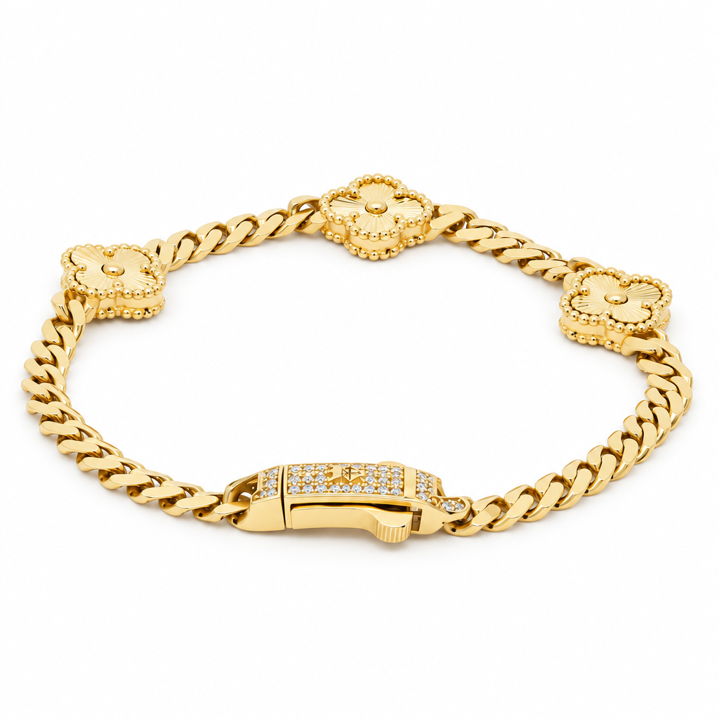 14K Yellow Gold Monaco Women's Bracelet with Three Clovers / Size: 7.5'' 7MM / Weight: 14.1gr / DOWB4MONCLV