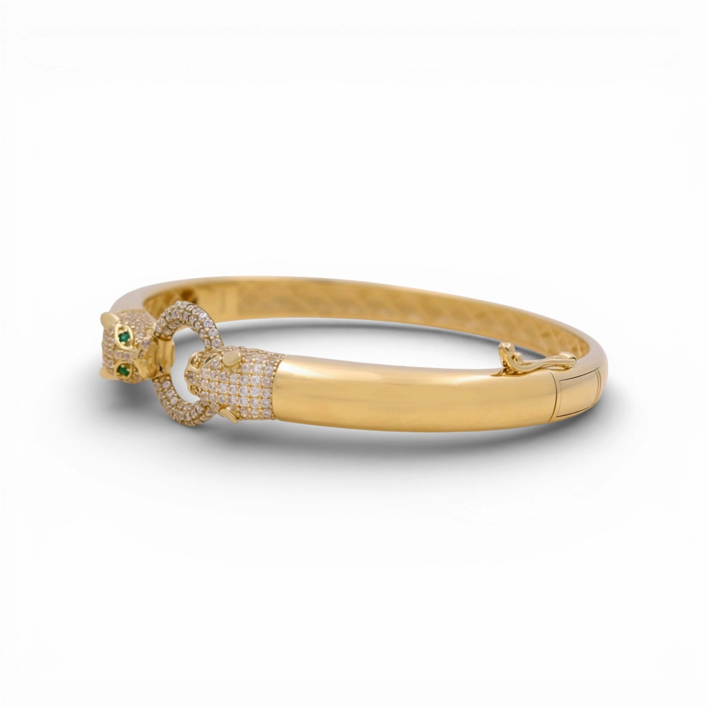 14K Yellow Gold SemiSolid Panther Bangle Bracelet with Cz / Weight: 12 GR / P11B-1375