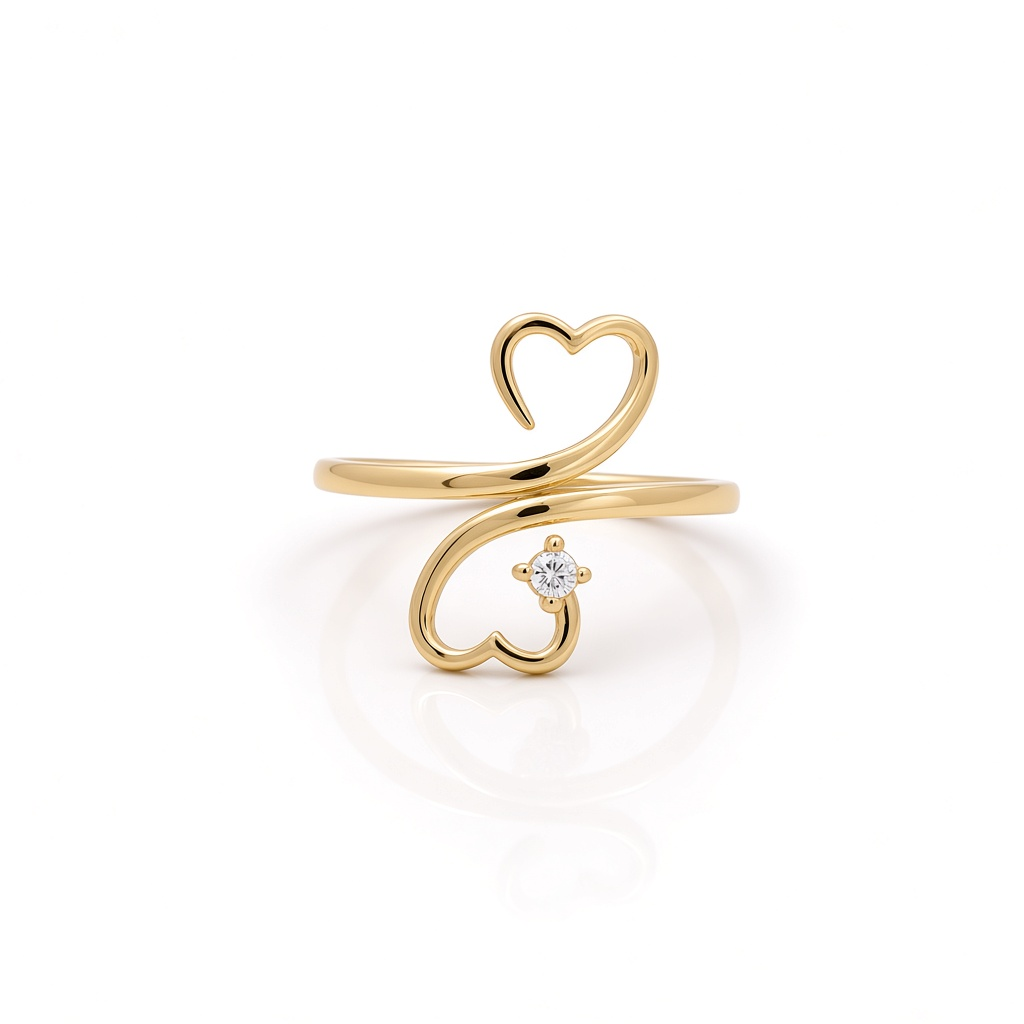 10K Yellow Gold Heart Women's Ring with White Cz / Size: 8 / Weight: 1.7 GR / DQWR0HR-11