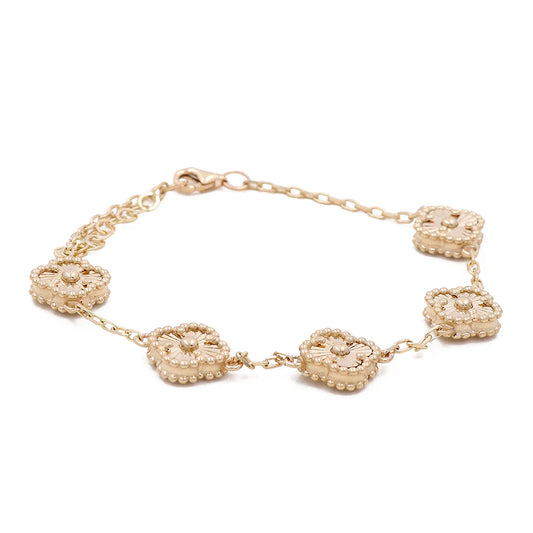 14K Yellow Gold Clover Women’s Bracelet / Size: 12mm x 7” / Weight: 9.6 GR / COWB4CLV-4