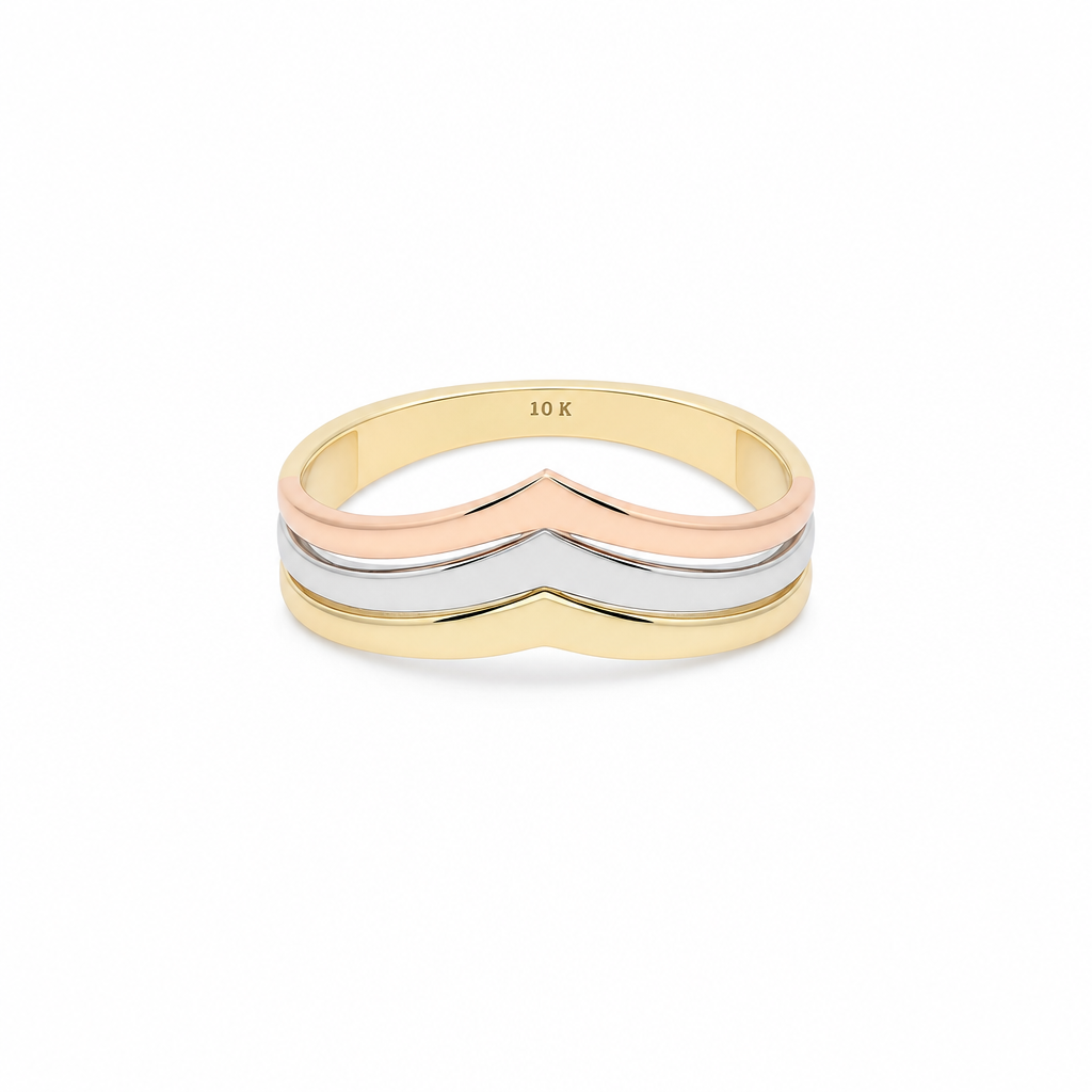 10K Yellow Gold Fashion Women's Ring with 3 Tone / Size: 8 / Weight: 1.8 GR / DQWR3T0FS