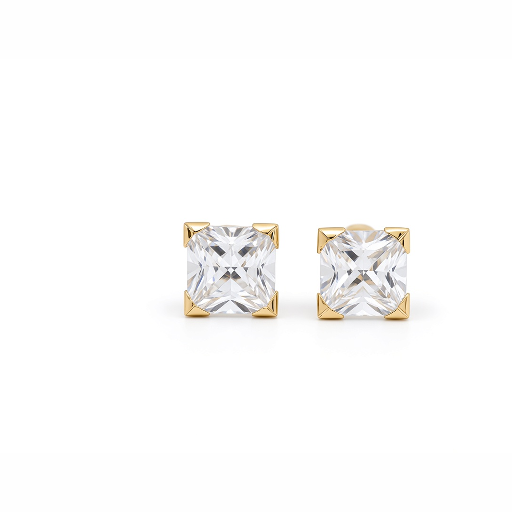 14K Yellow Gold Fashion Stud Earrings with Cz Stone / 6-124501PS7